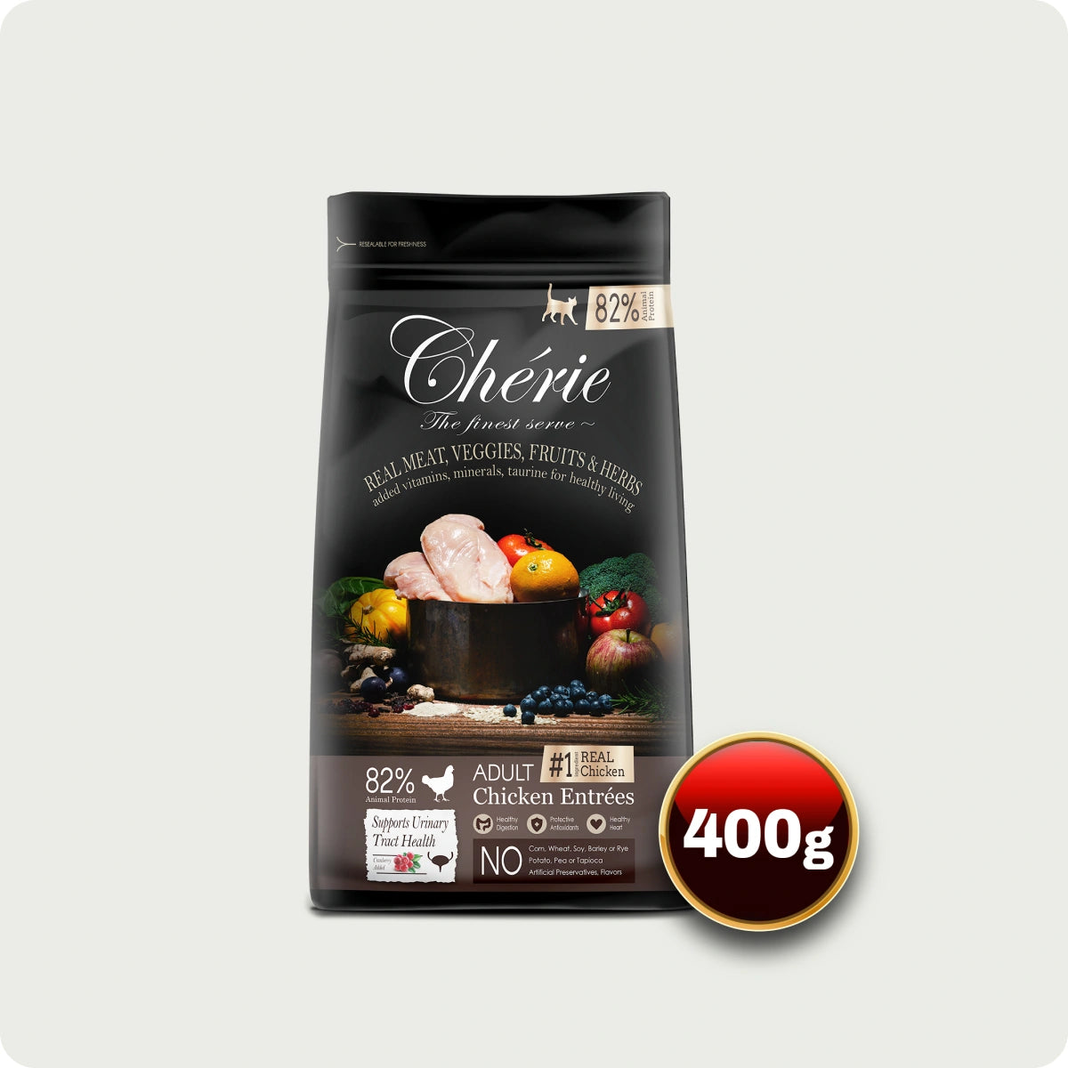 Chérie Dry Food Chicken Entrées 400g. + Free 1 Fillet