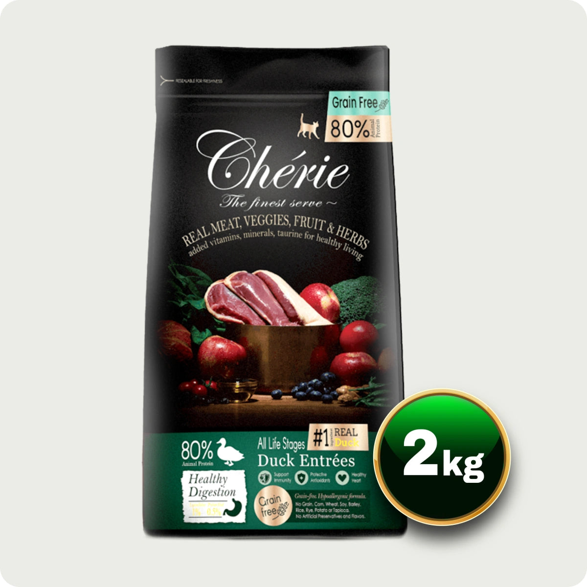 Chérie Dry Food Formula Grain-Free Duck Entrées 2kg.+ Free 2 Wet Food Cans