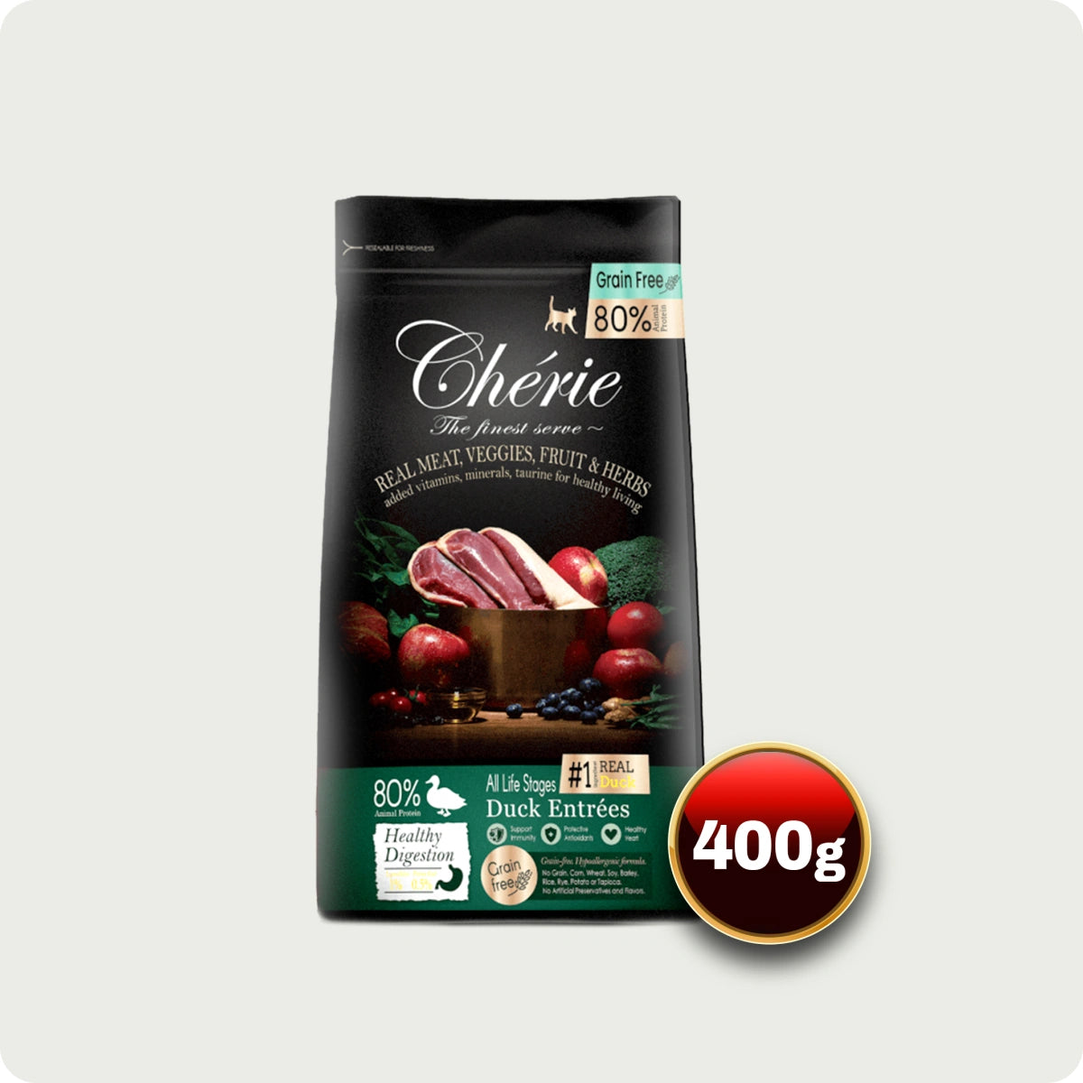 Chérie Dry Food Duck Entrées 400g + Free 1 Fillet