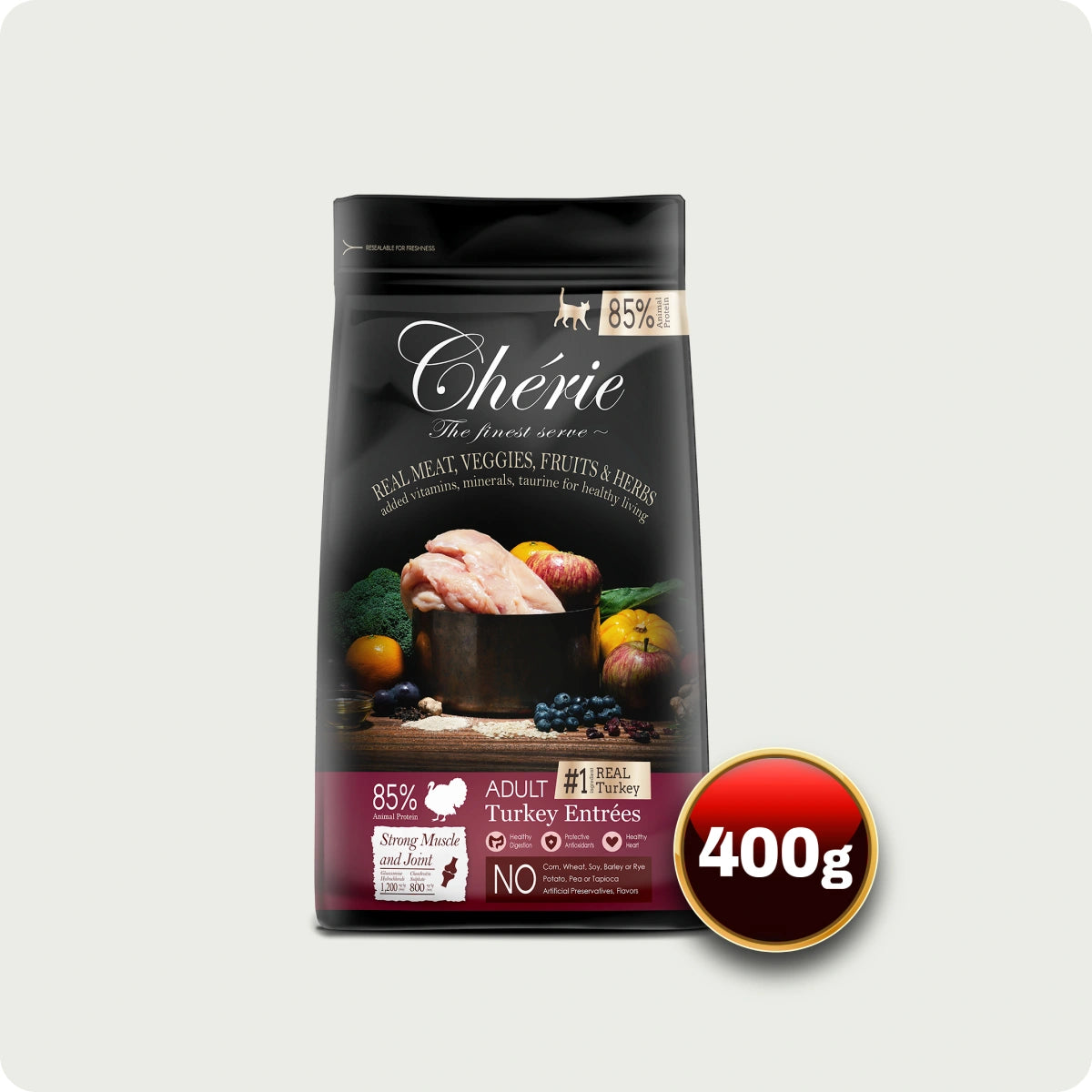 Chérie Dry Food Grain-Free Turkey Entrées 400g. + Free 1 Fillet